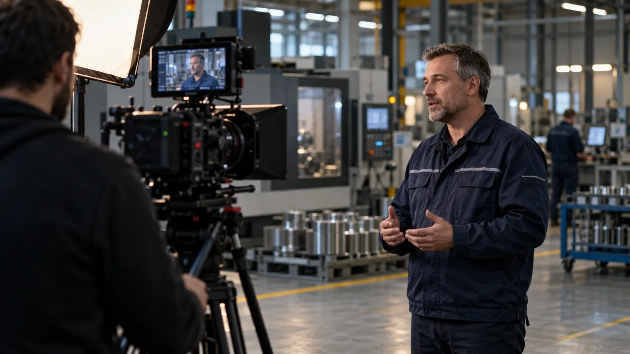 Illustration of an interview shoot at a production facility